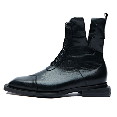 [CUSTOM-MADE] Sharped Square Toe Zip-up Boots &quot;BLACK&quot;