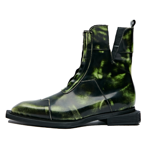 Sharped Square Toe Zip-up Boots &quot;BRUSH GREEN WHITE&quot;
