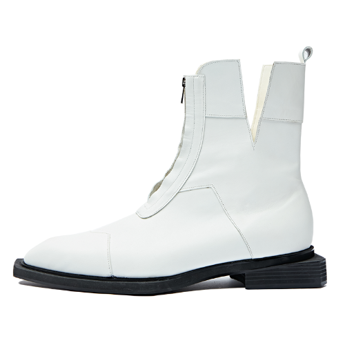 [CUSTOM-MADE] Sharped Square Toe Zip-up Boots &quot;WHITE&quot;