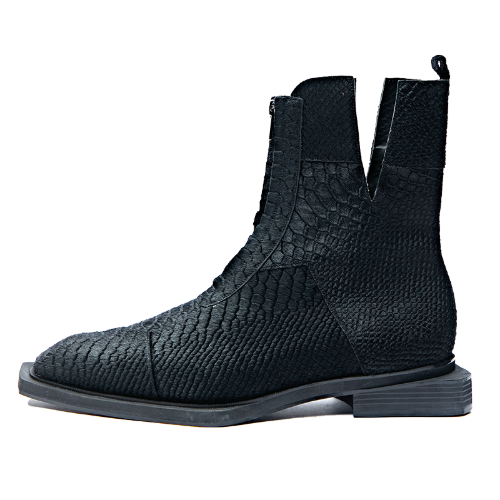 Sharped Square Toe Zip-up Boots &quot;SNAKE BLACK&quot;